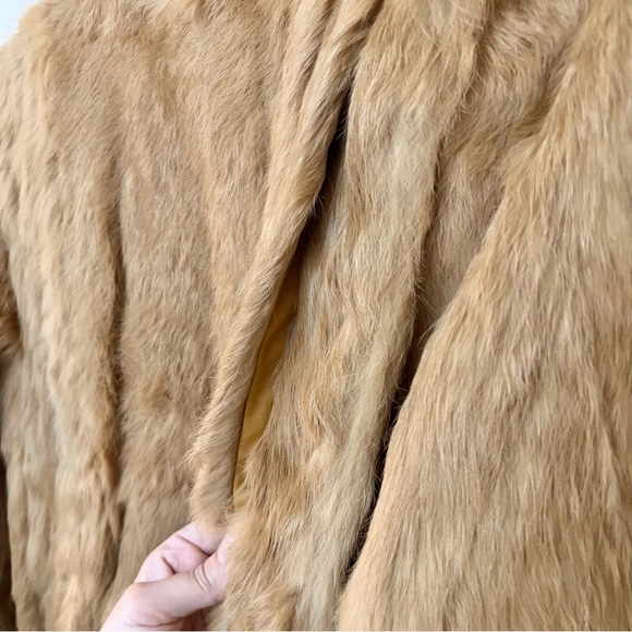 Vintage Caramel Genuine Rabbit Fur Bomber Coat - Picture 13 of 16